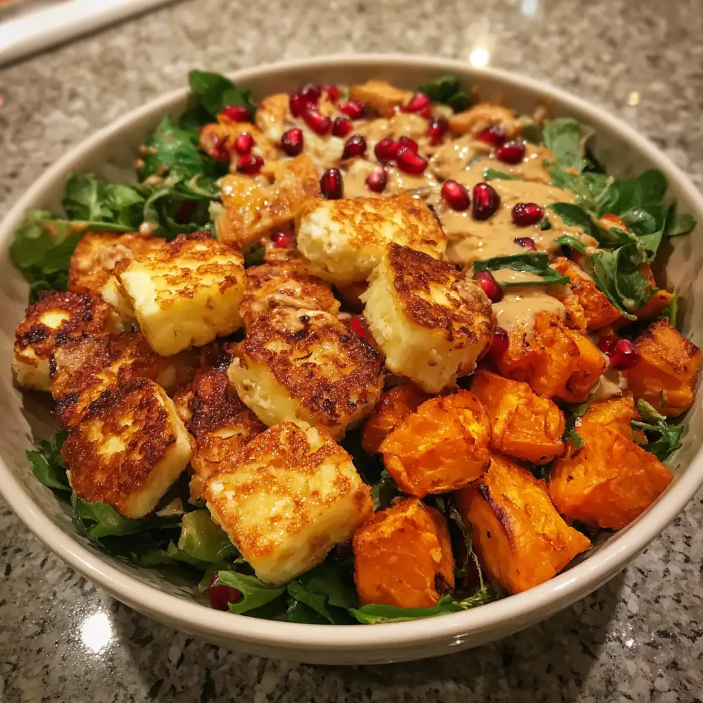 Air Fryer Halloumi and Sweet Potato Bowl is delicious!