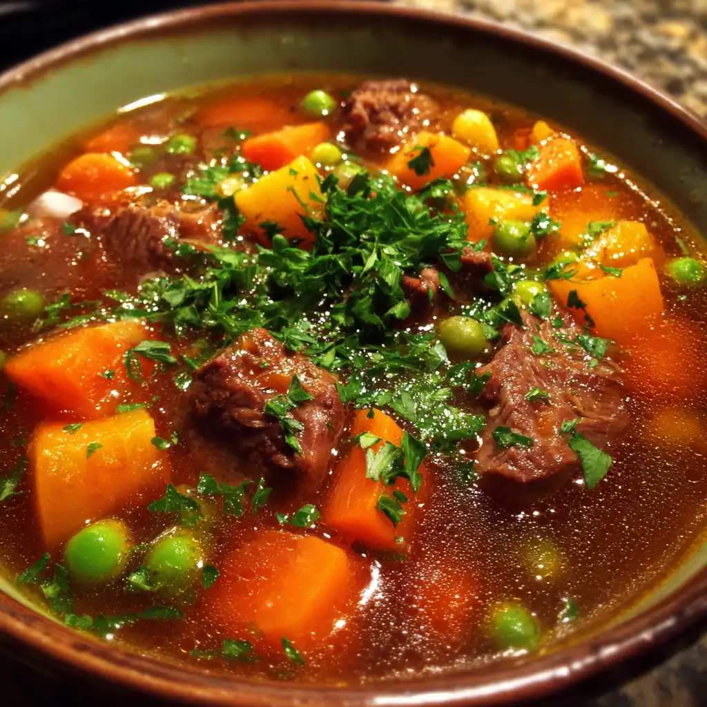 Hearty Beef Vegetable Soup warms your soul and delights!