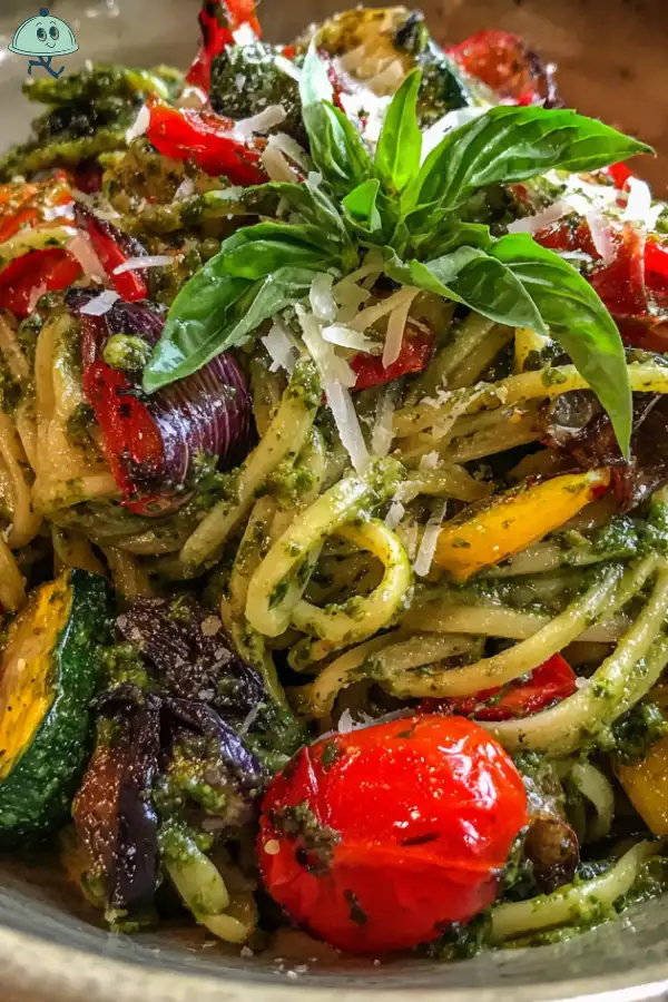 Pesto Pasta with Roasted Vegetables is a must-try!