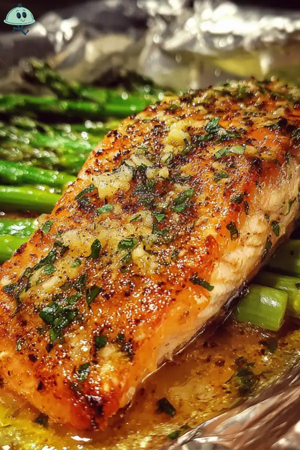 Baked salmon foil asparagus garlic butter sauce