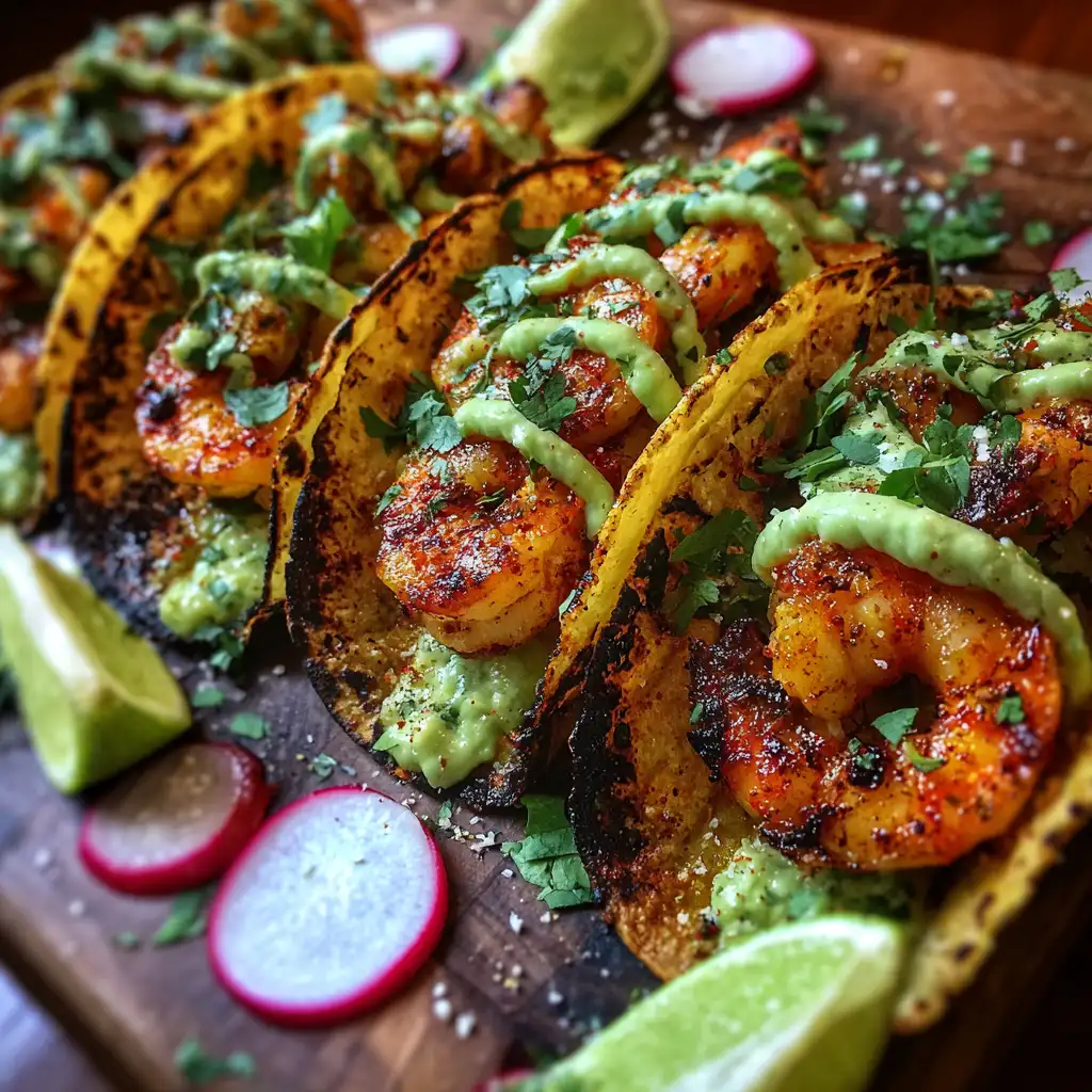 Chili Lime Shrimp Tacos with Avocado Crema are irresistible!