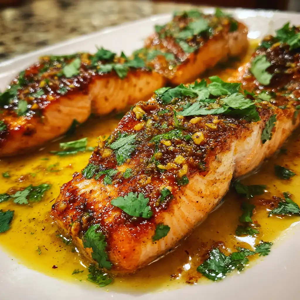 Coconut curry salmon with garlic butter
