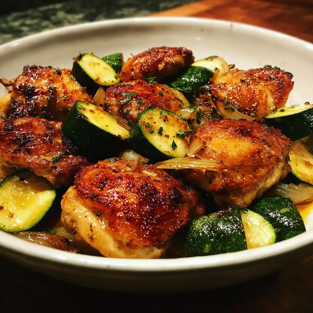 Crispy Chicken with Zucchini and Shallots