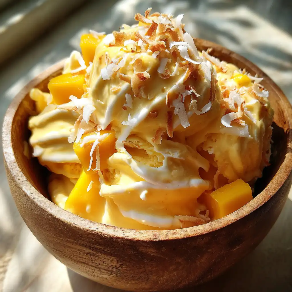 No-Churn Mango Coconut Ice Cream
