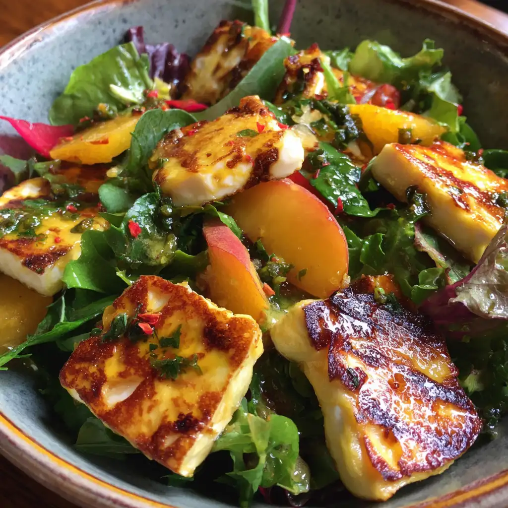 Spicy Peach Grilled Halloumi Salad is a must-try delight!