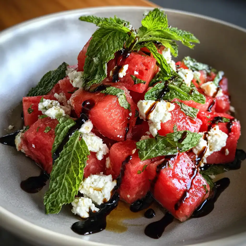 Watermelon Feta Salad with Mint & Balsamic Glaze