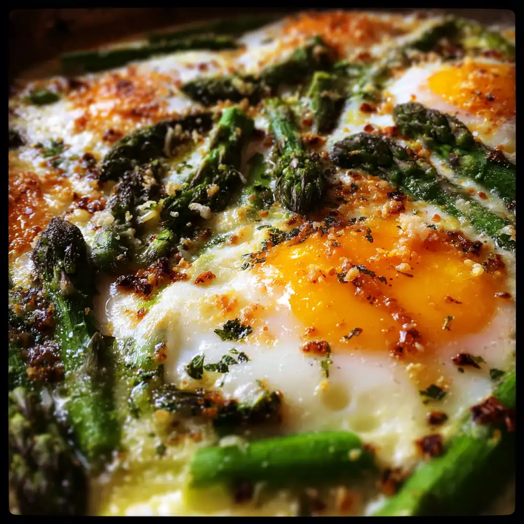 Baked eggs and asparagus