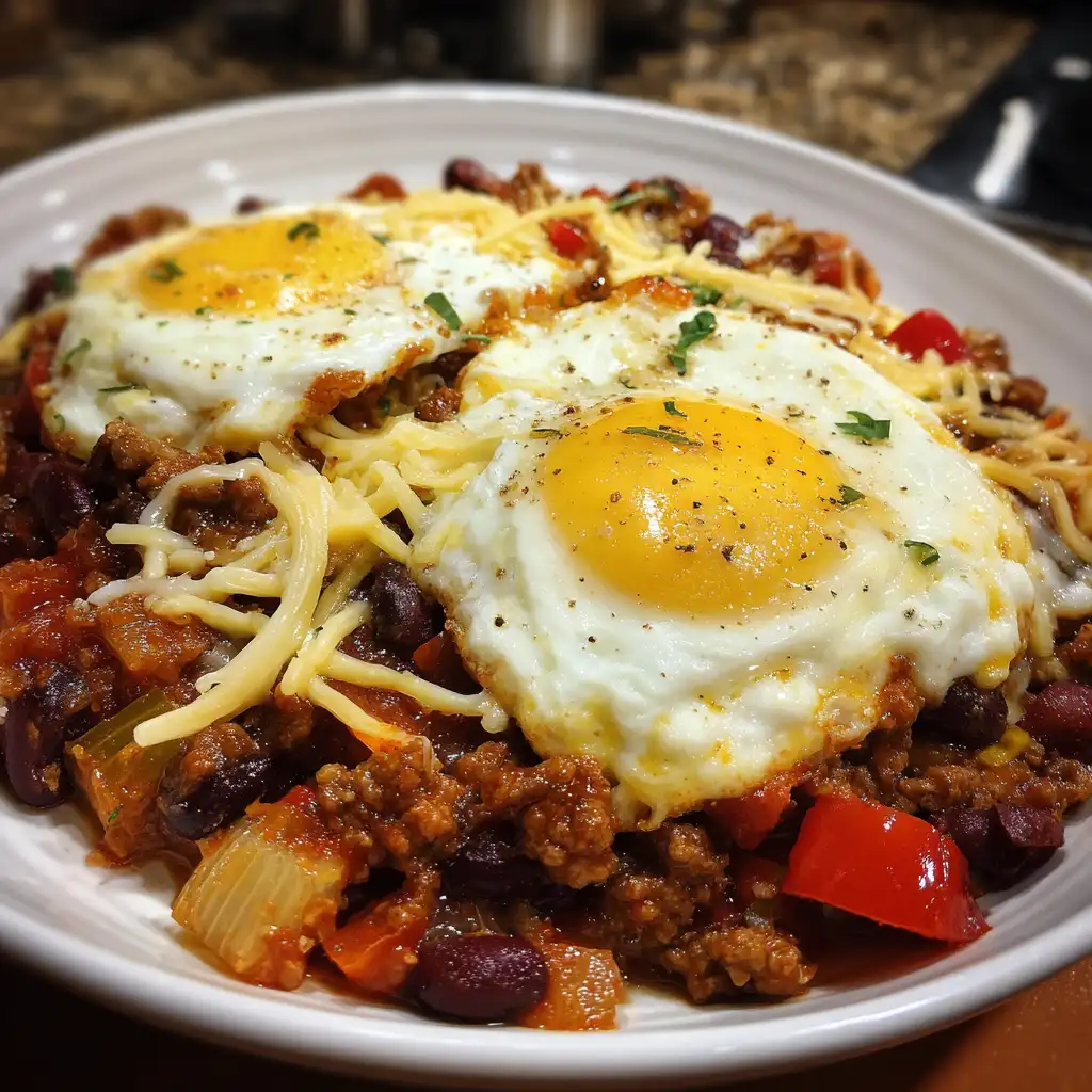Breakfast chili with eggs