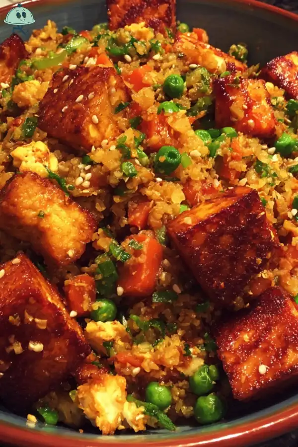 Cauliflower fried rice with crispy tofu