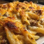 Cheesy penne with garlic butter beef