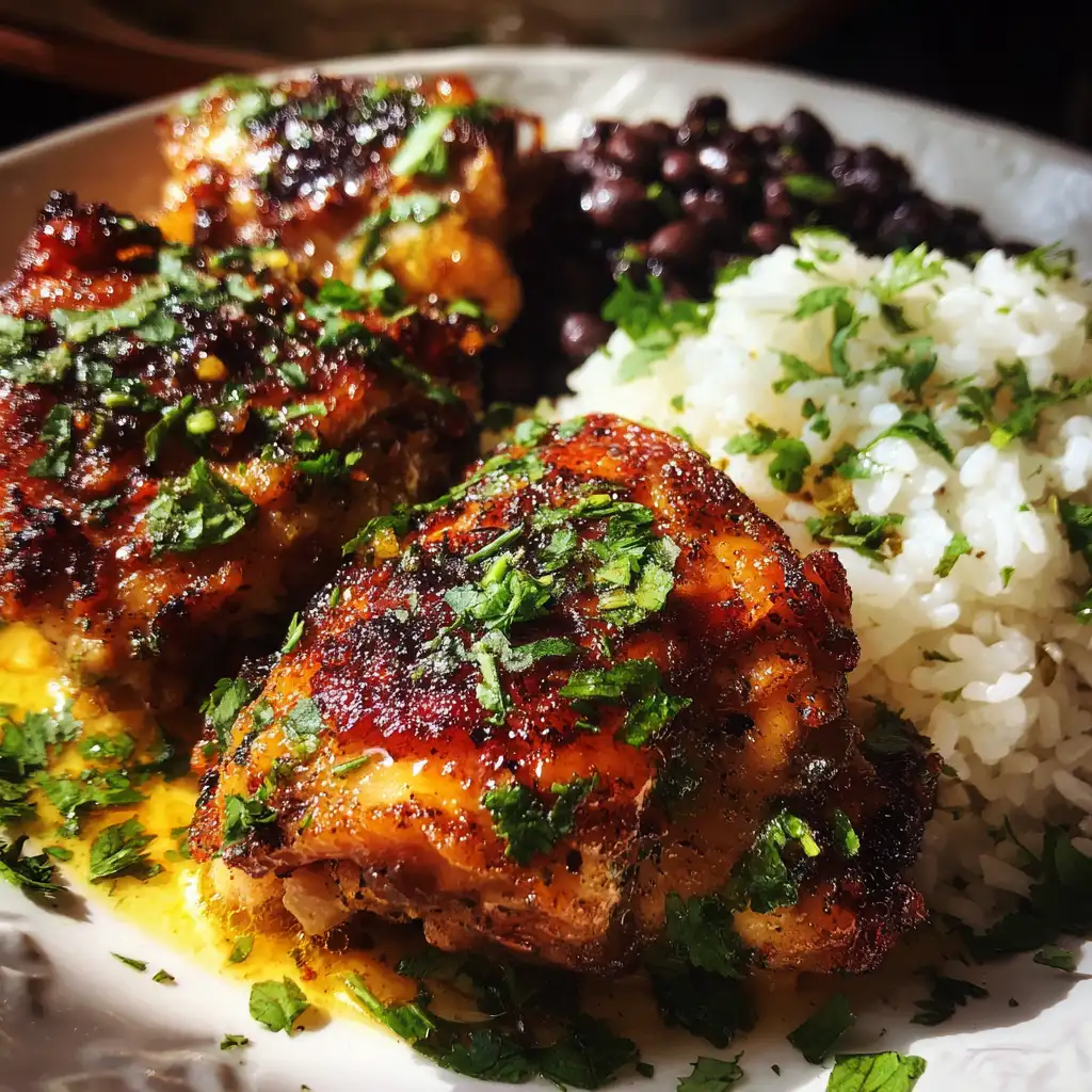 Cilantro orange chicken with rice and beans recipe