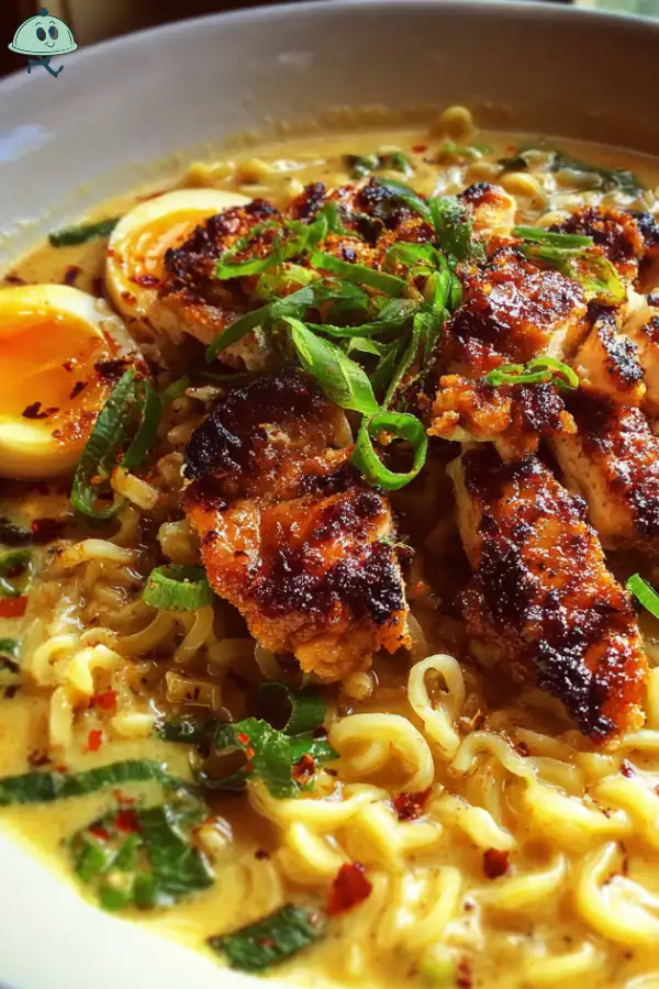 Fiery Chicken Ramen with Creamy Garlic Sauce