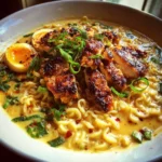 Fiery Chicken Ramen with Creamy Garlic Sauce