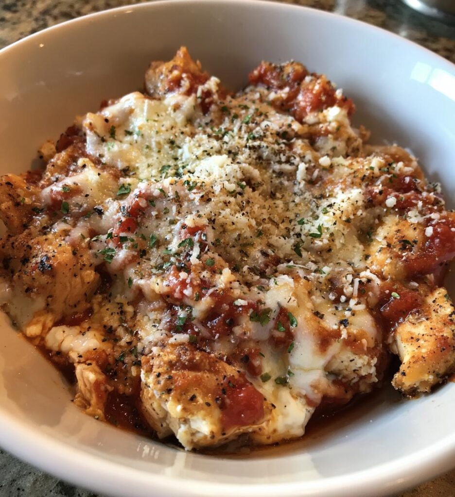 High Protein Chicken Parm Cottage Cheese Bowl