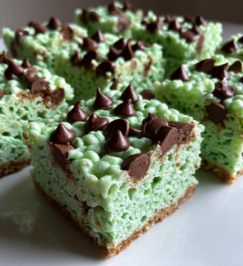 Mint Chocolate Chip Rice Krispie Treats