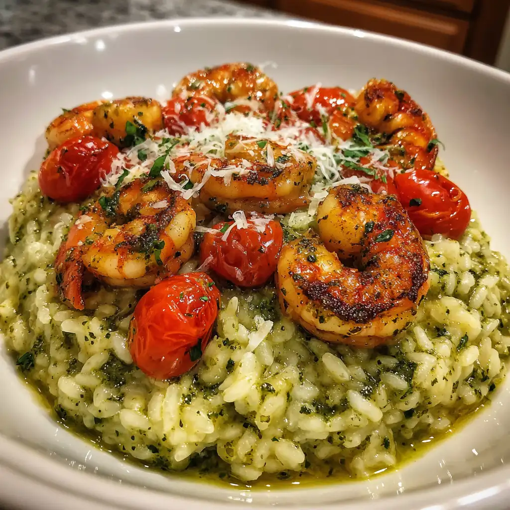Pesto Shrimp Parmesan Risotto