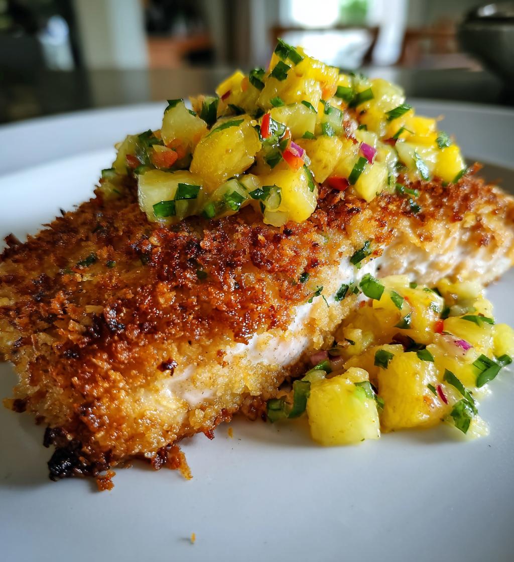 Tropical Coconut Crusted Salmon with Pineapple Salsa - detail 1