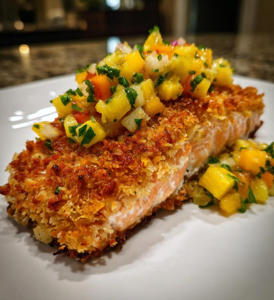 Tropical Coconut Crusted Salmon with Pineapple Salsa
