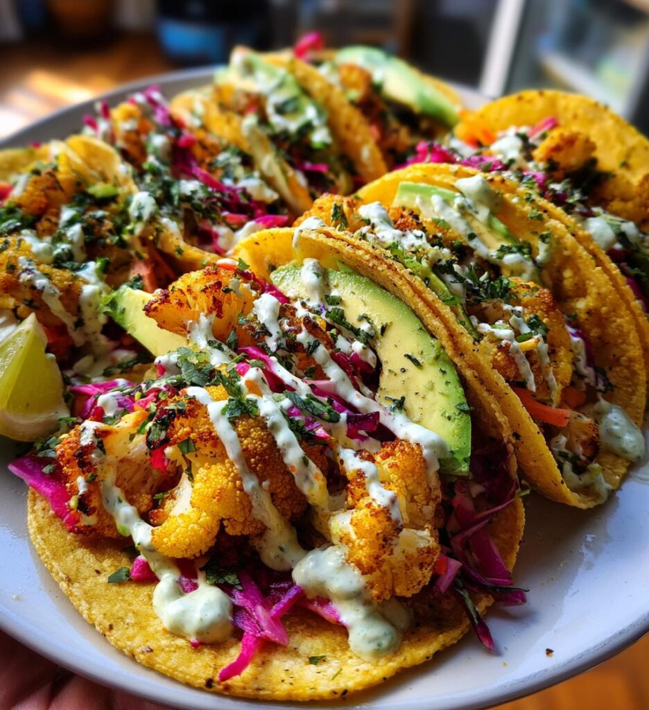 cauliflower tacos with cilantro lime crema