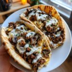 cheesy beef and mushroom pita pockets with tzatziki sauce