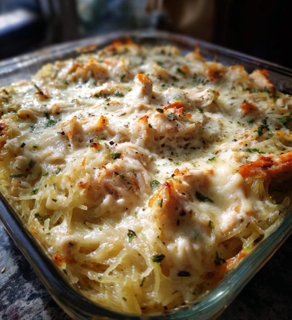 chicken alfredo spaghetti squash casserole