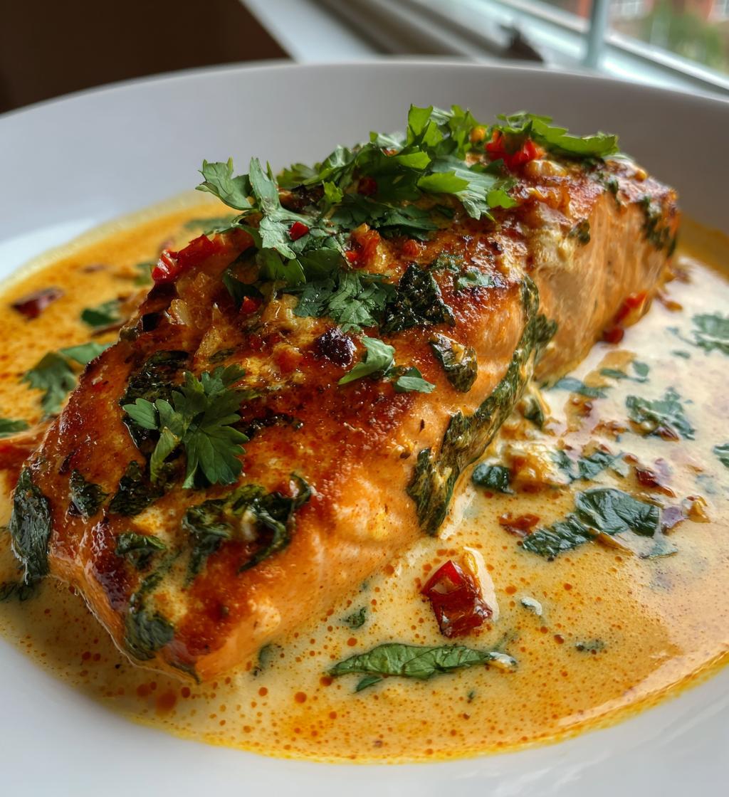 coconut curry salmon with garlic butter - detail 1