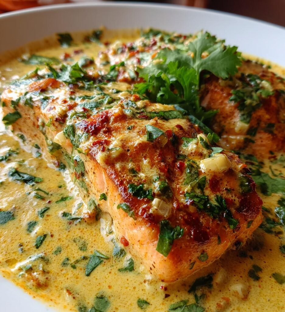 coconut curry salmon with garlic butter