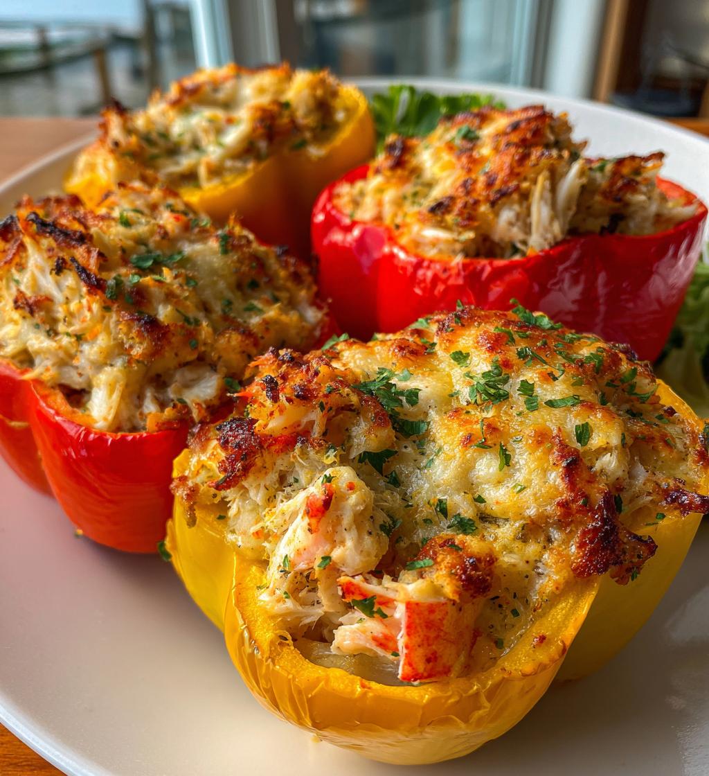 crab and shrimp stuffed bell peppers - detail 1