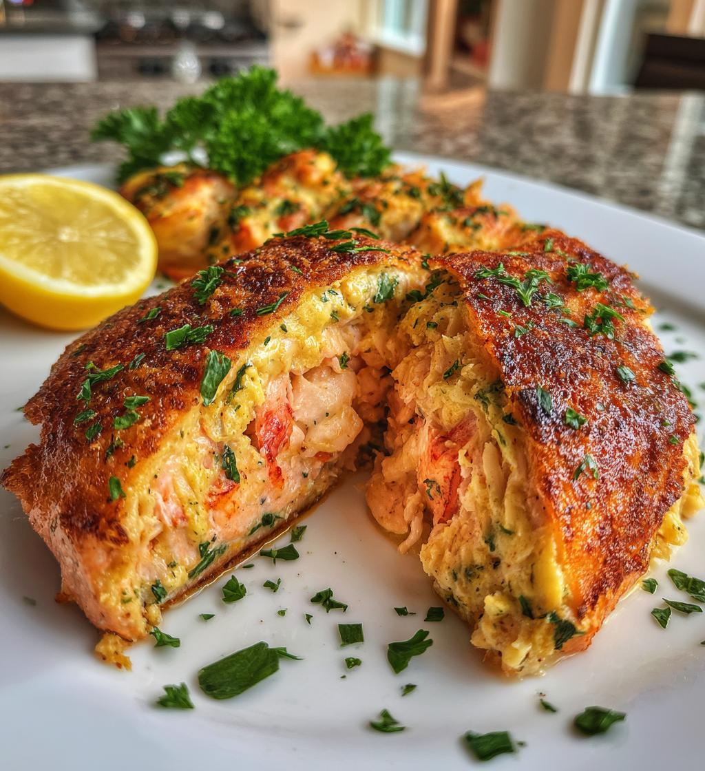 crab and shrimp stuffed salmon - detail 1