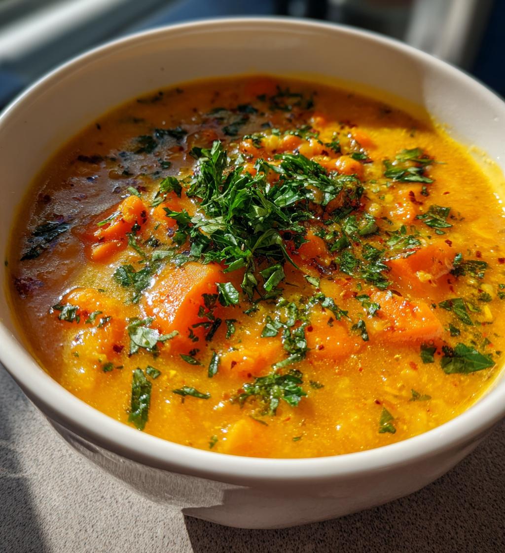 creamy carrot lentil soup - detail 1
