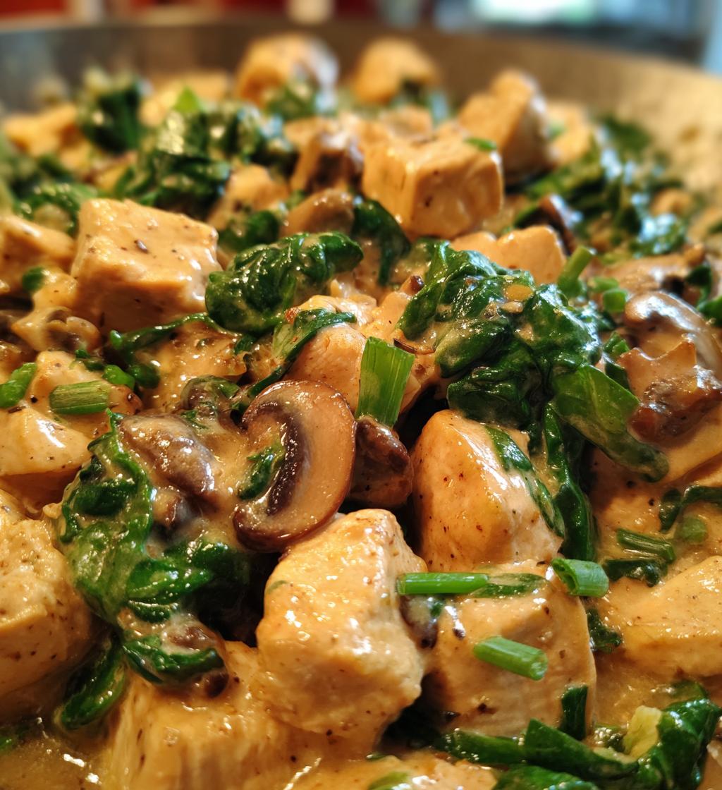 creamy chicken mushroom spinach skillet - detail 1
