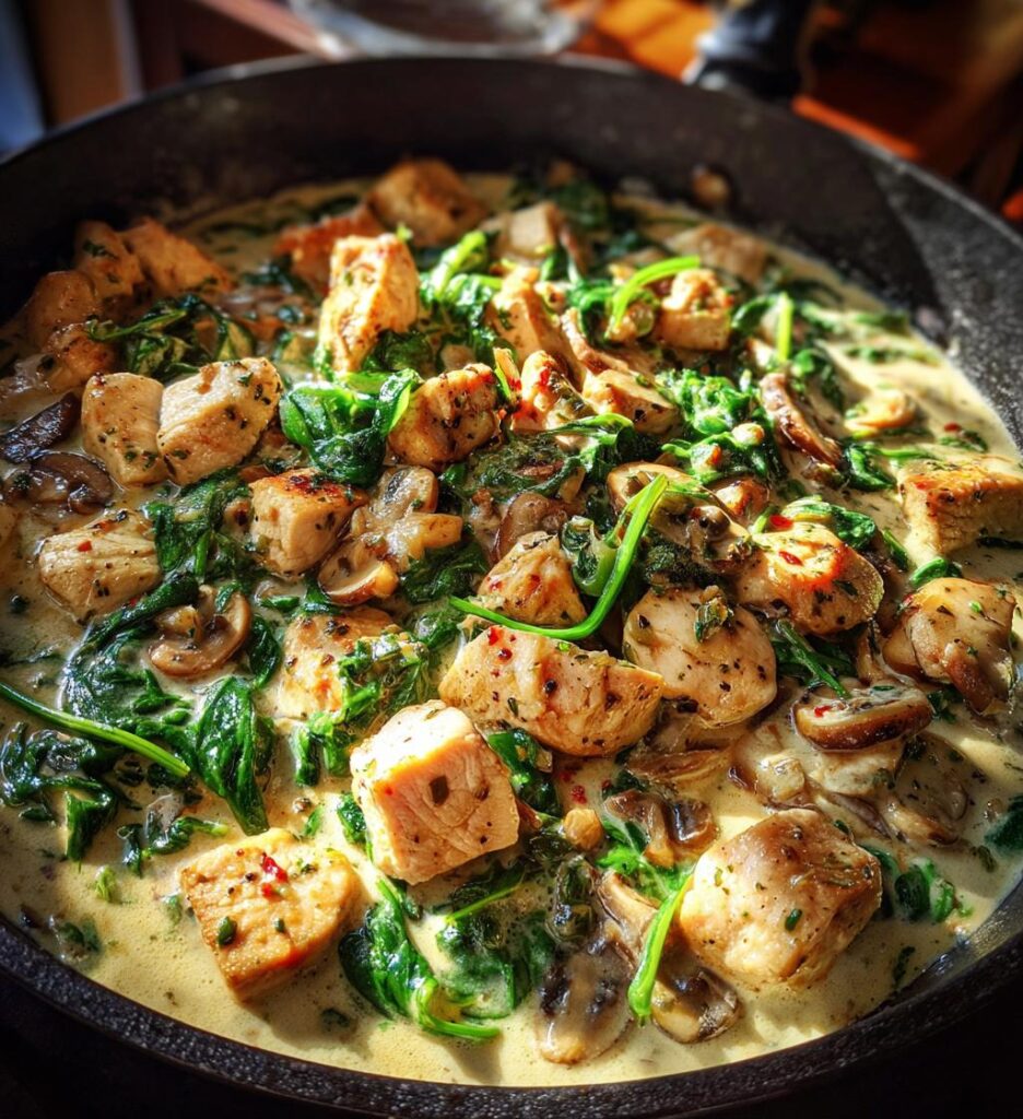 creamy chicken mushroom spinach skillet