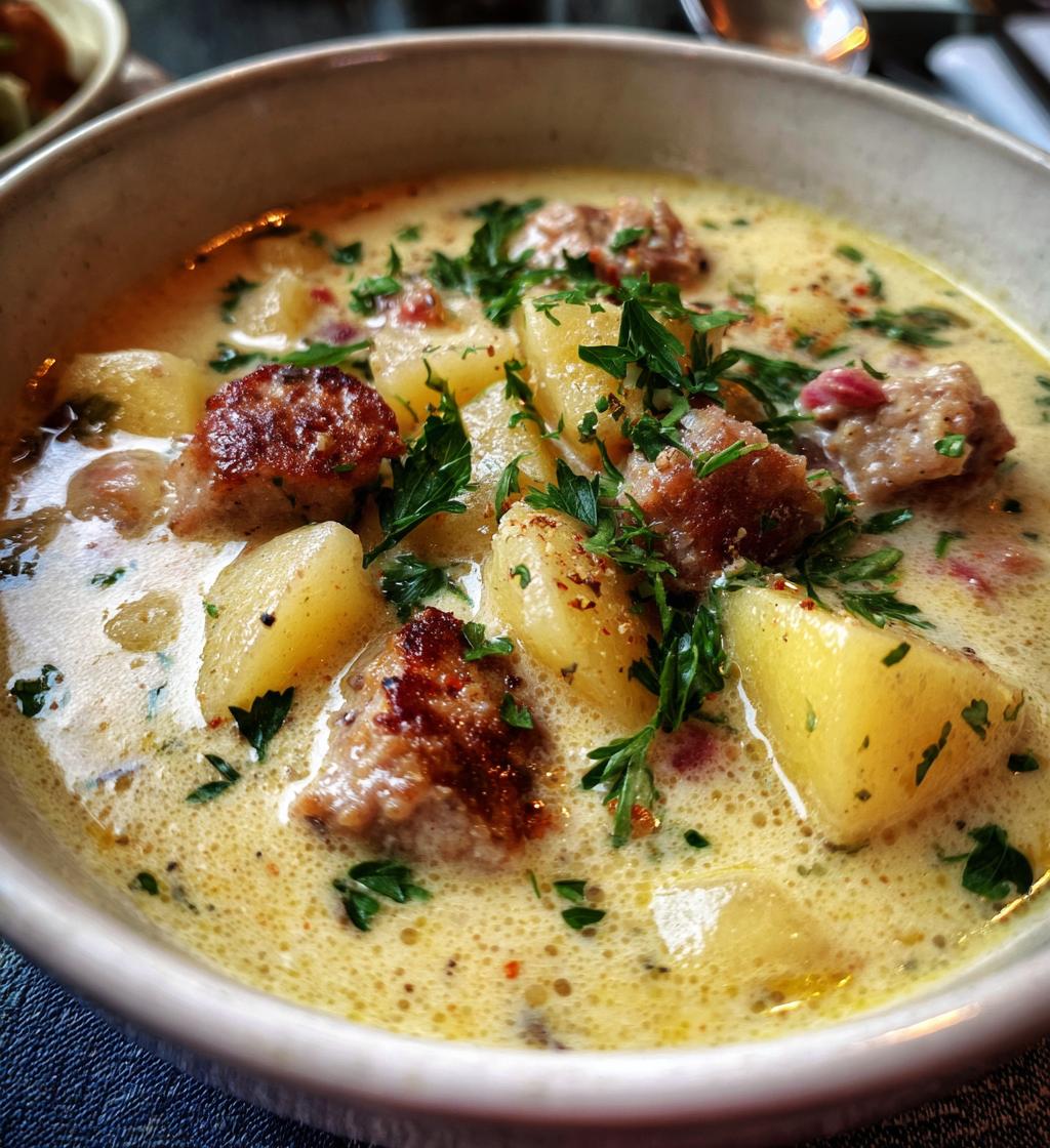 creamy sausage and potato soup - detail 1
