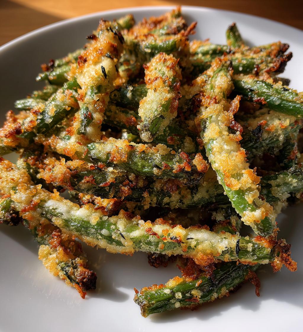 crispy parmesan air fryer green beans - detail 1