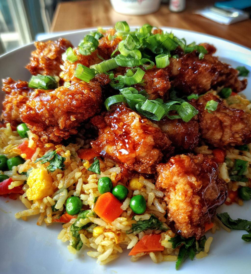crispy saucy chicken with vegetable fried rice - detail 1