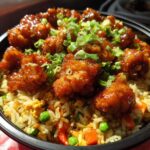 crispy saucy chicken with vegetable fried rice