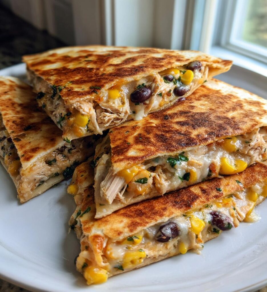 crockpot queso chicken quesadillas