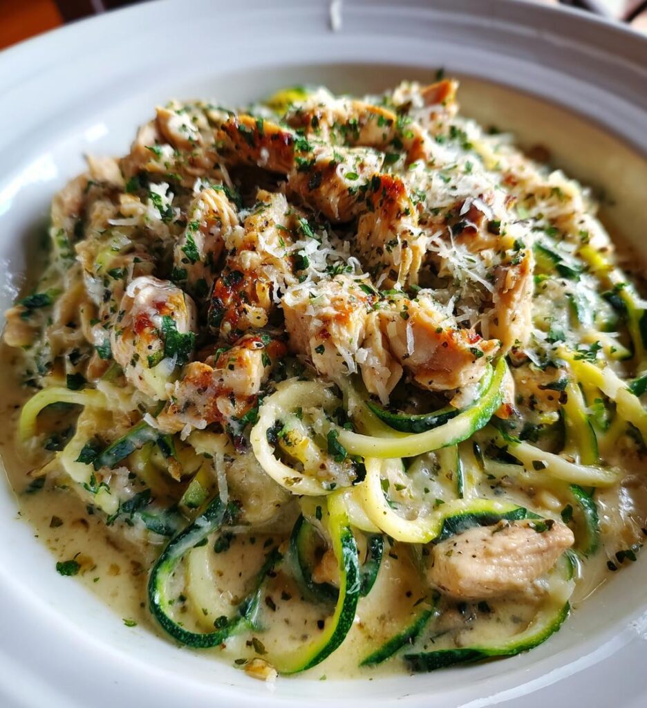 easy chicken and creamy alfredo zoodles