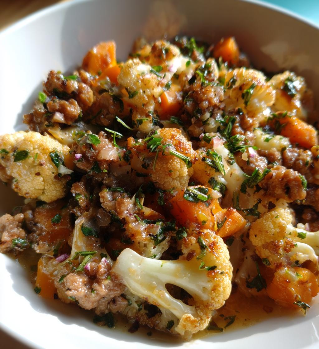 garlic butter ground turkey with cauliflower skillet - detail 1