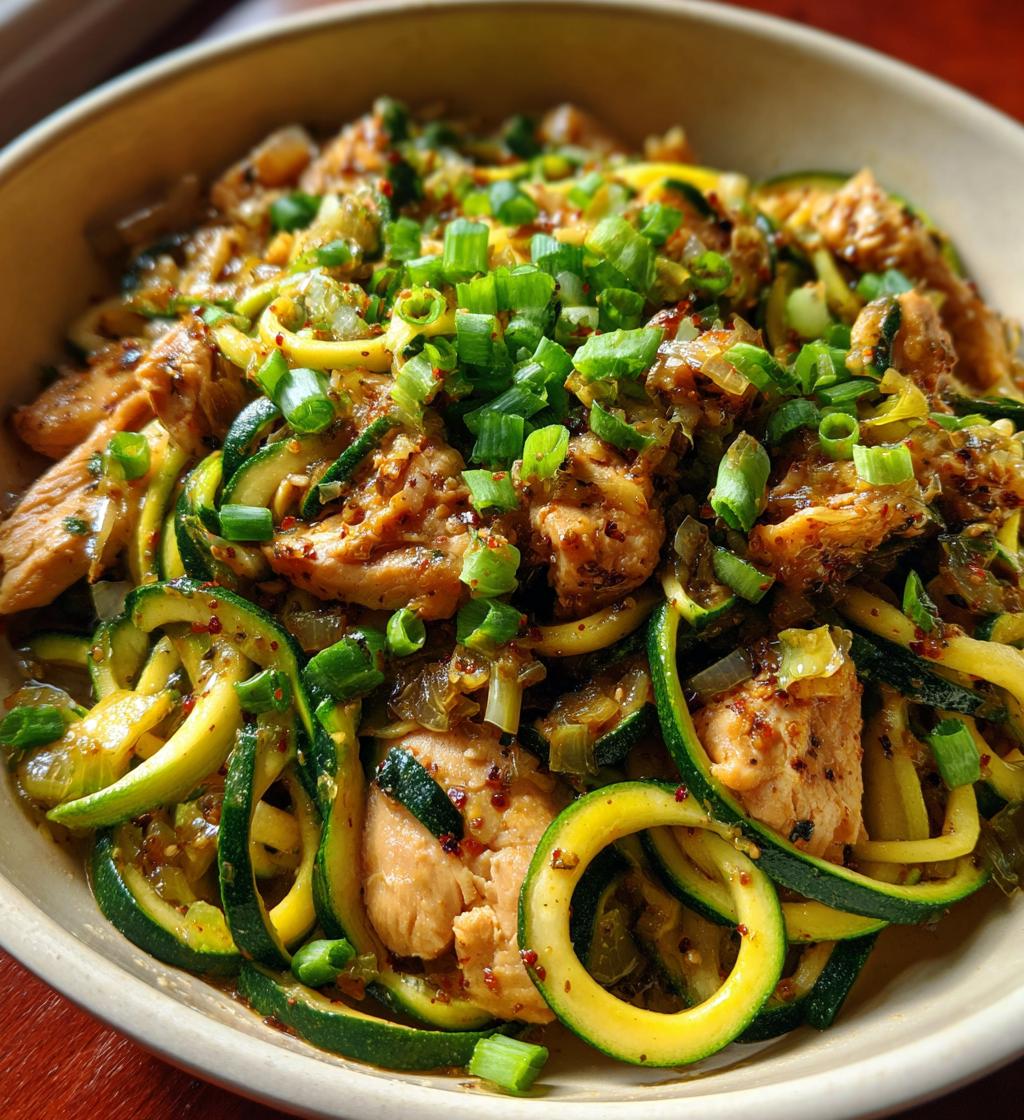 garlic chicken zucchini noodles stir fry - detail 1