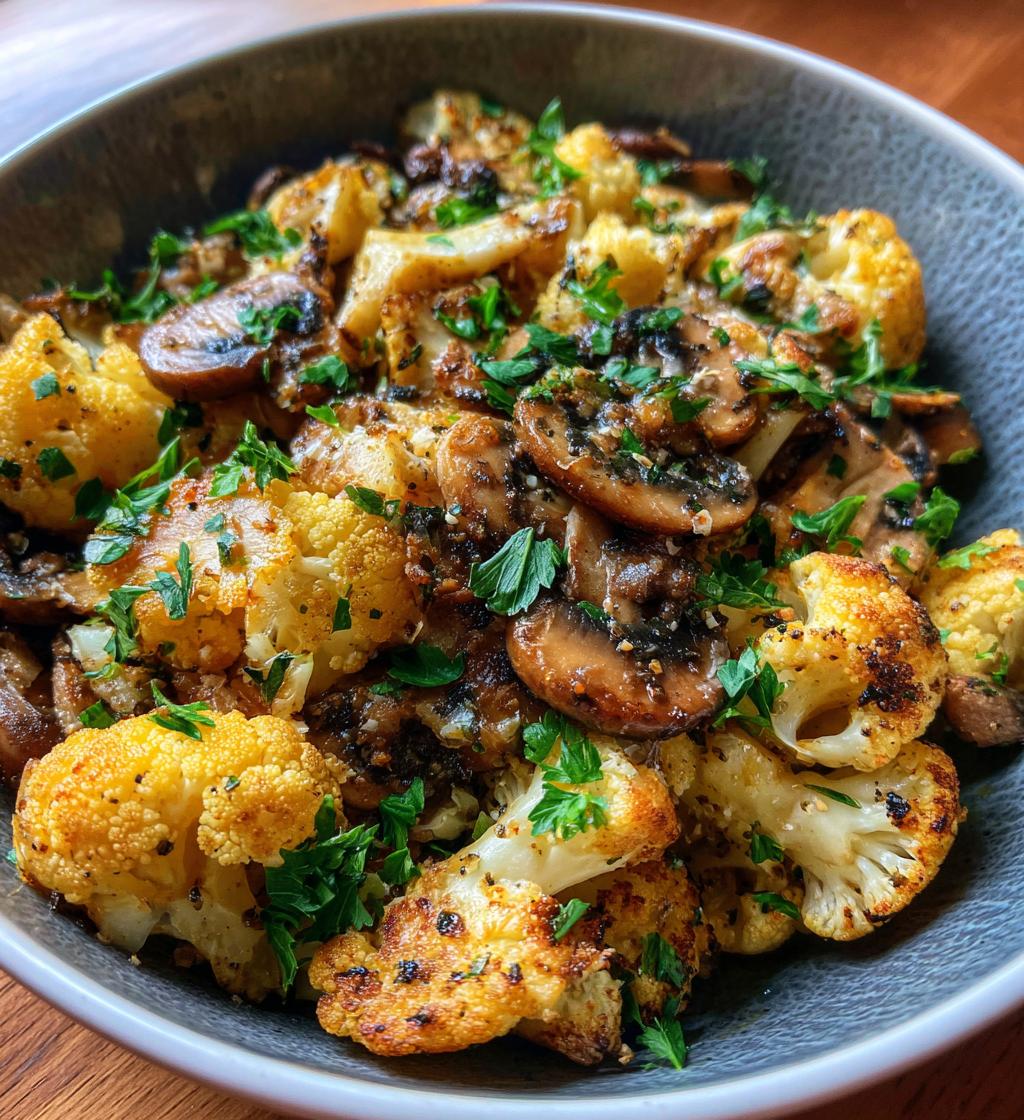 garlic mushrooms cauliflower skillet - detail 1