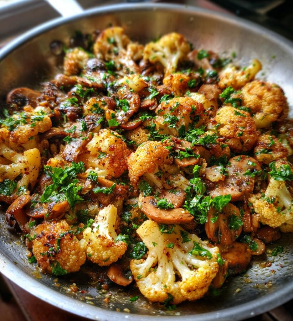 garlic mushrooms cauliflower skillet