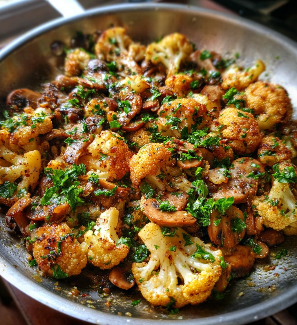 garlic mushrooms cauliflower skillet