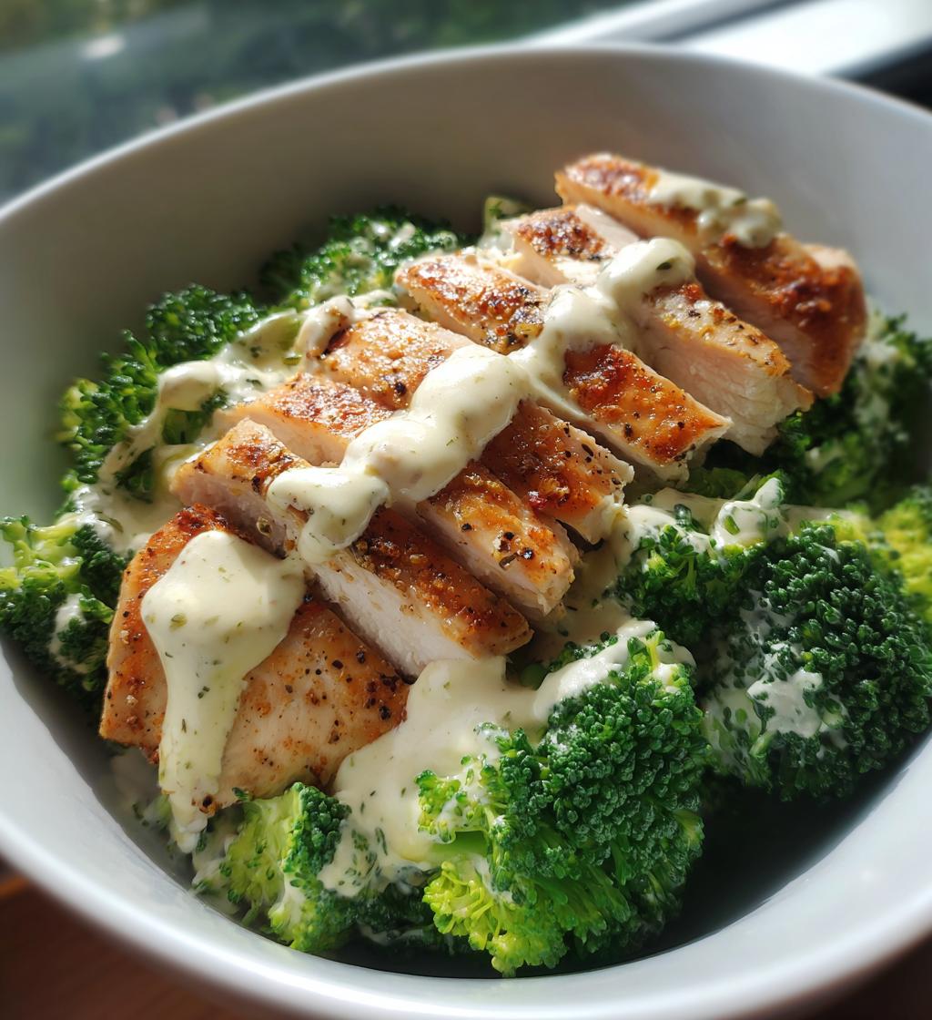 grilled chicken broccoli bowls with creamy garlic sauce - detail 1