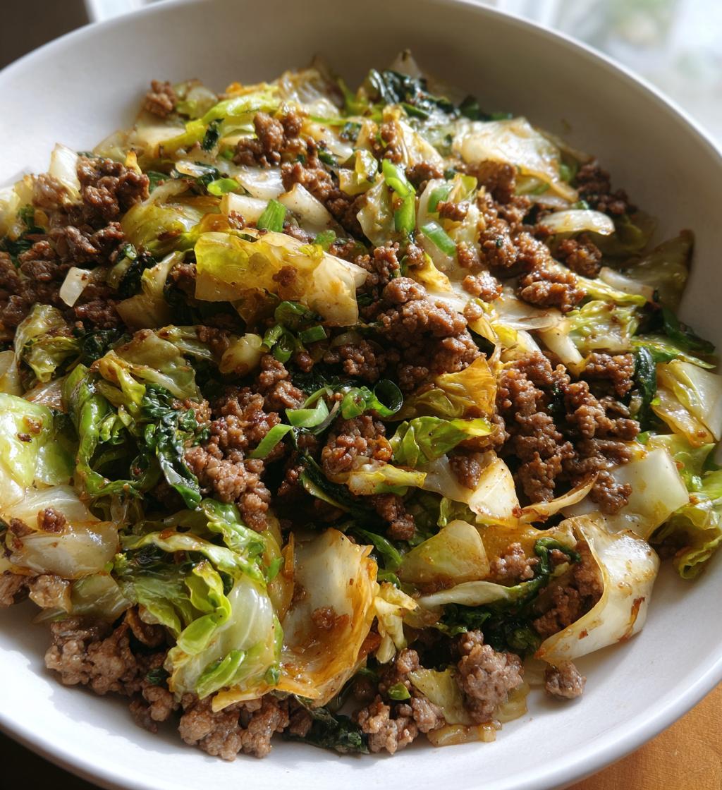 ground beef and chopped cabbage - detail 1