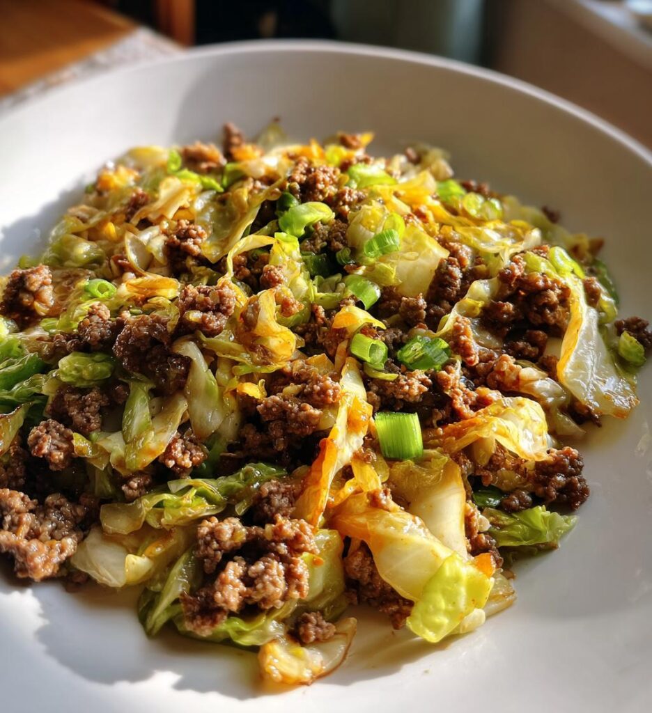 ground beef and chopped cabbage