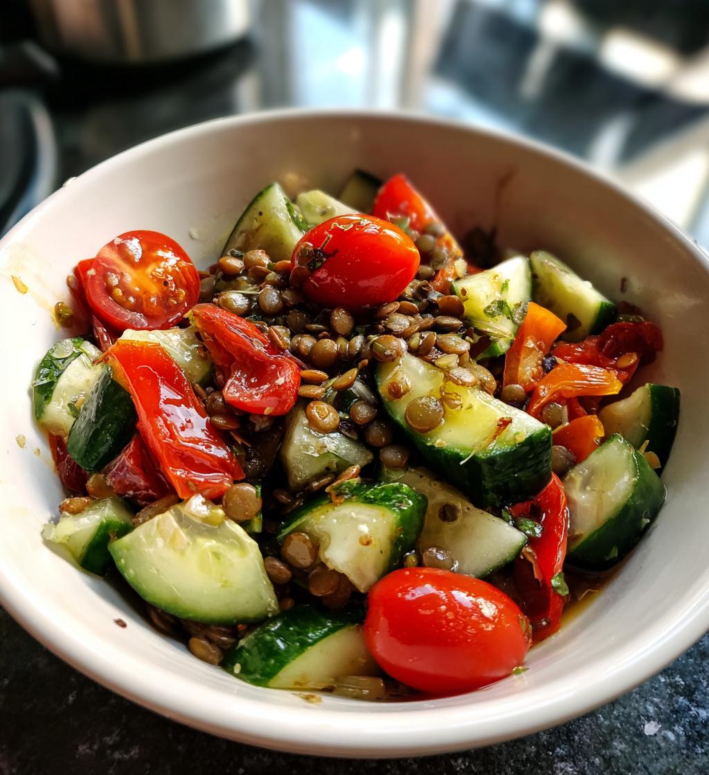 healthy mediterranean lentil salad - detail 1