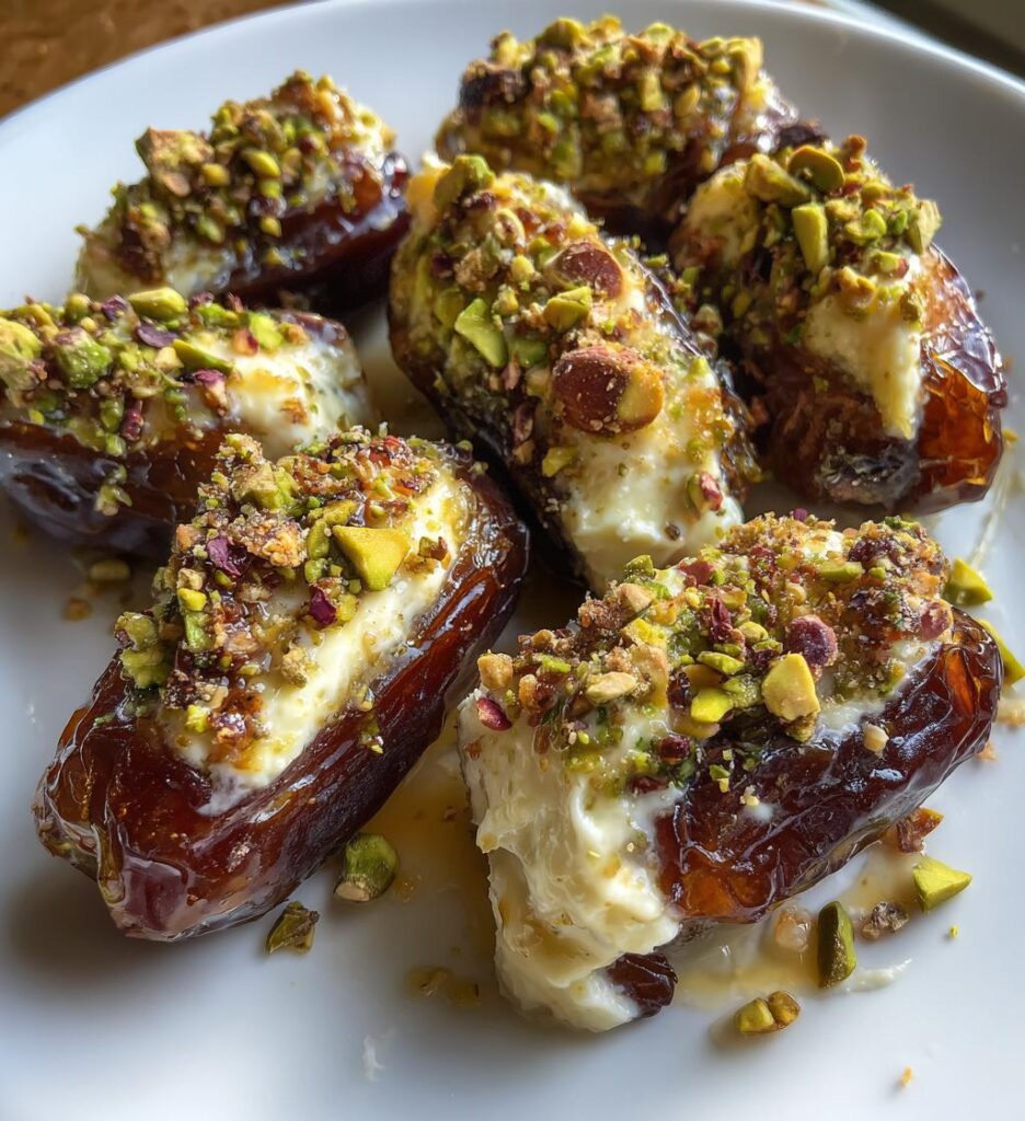 honey pistachio ricotta stuffed dates