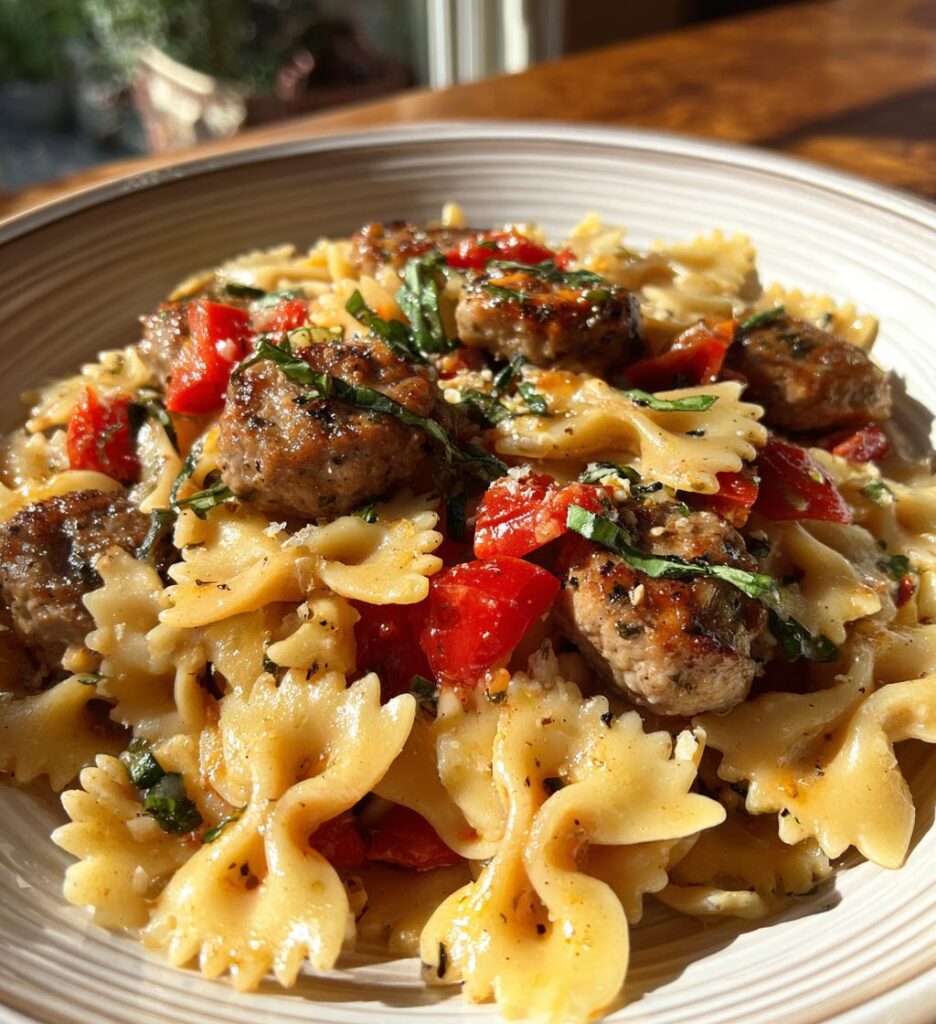 italian sausage with bow tie pasta