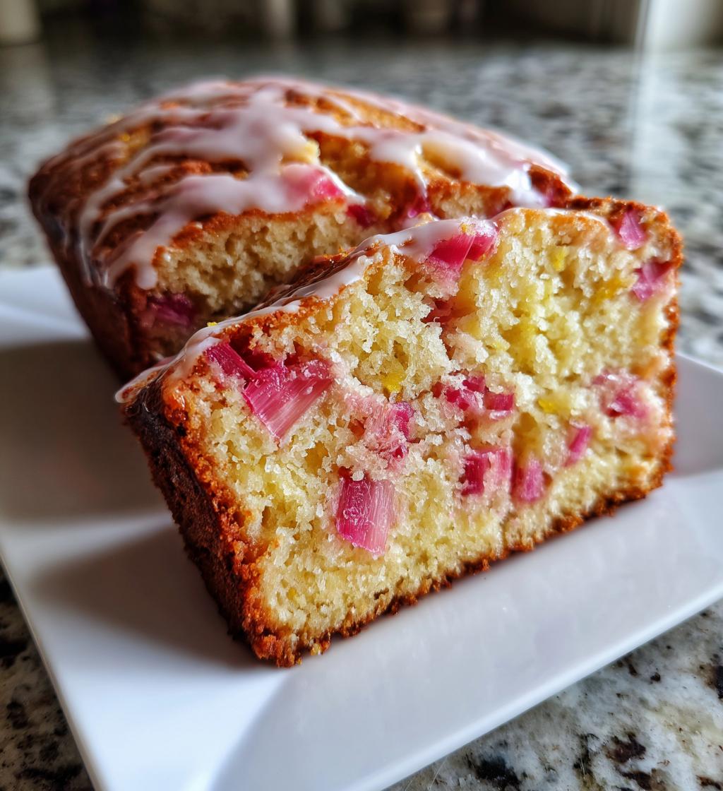 lemon rhubarb loaf with glaze - detail 1